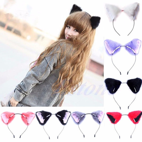 Fashion Girl Cute Cat Fox Ear Long Fur Hair Headband Anime Cosplay Party Costume