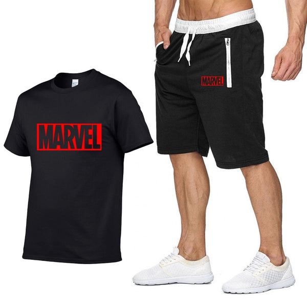 New Summer new Sale Men's Sets T Shirts+Shorts Two Pieces Sets Casual Tracksuit MARVEL brand Tshirt Gyms Fitness Sportswears set